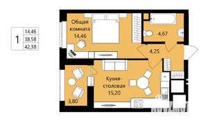 1-к квартира, вторичка, 39м2, 1/18 этаж