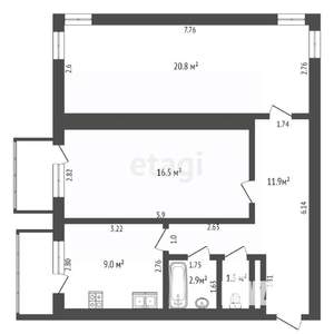 2-к квартира, вторичка, 64м2, 5/7 этаж