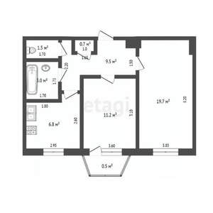 2-к квартира, вторичка, 52м2, 4/4 этаж