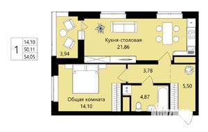 1-к квартира, вторичка, 50м2, 4/18 этаж
