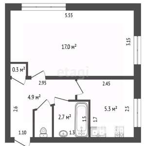 1-к квартира, вторичка, 30м2, 1/5 этаж