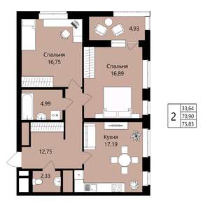 2-к квартира, вторичка, 71м2, 11/18 этаж