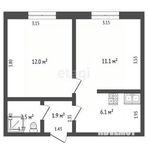 2-к квартира, вторичка, 34м2, 3/5 этаж