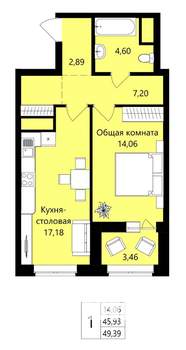 1-к квартира, вторичка, 46м2, 15/18 этаж