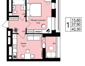 1-к квартира, вторичка, 38м2, 14/18 этаж