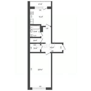 1-к квартира, вторичка, 46м2, 9/10 этаж