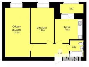 2-к квартира, строящийся дом, 61м2, 1/12 этаж