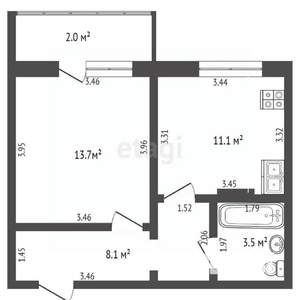 1-к квартира, вторичка, 33м2, 3/9 этаж