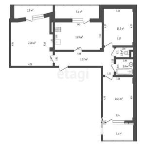 3-к квартира, вторичка, 89м2, 3/16 этаж