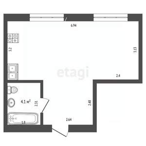 Студия квартира, вторичка, 33м2, 1/3 этаж