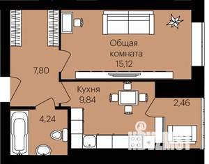 1-к квартира, строящийся дом, 39м2, 11/12 этаж
