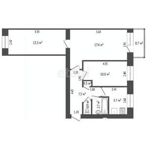 3-к квартира, вторичка, 57м2, 4/5 этаж