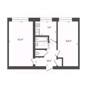 2-к квартира, вторичка, 43м2, 1/5 этаж