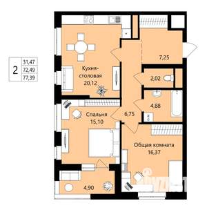 2-к квартира, вторичка, 72м2, 2/18 этаж