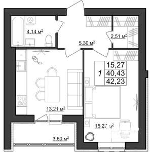 1-к квартира, строящийся дом, 42м2, 4/9 этаж