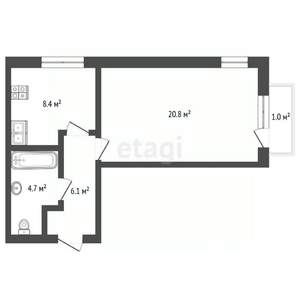 1-к квартира, вторичка, 39м2, 2/3 этаж