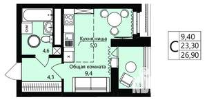 Студия квартира, вторичка, 23м2, 12/18 этаж