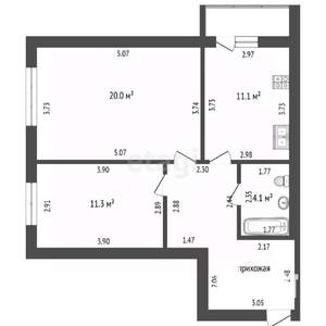 2-к квартира, вторичка, 59м2, 5/9 этаж