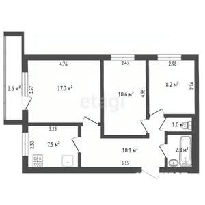 3-к квартира, вторичка, 57м2, 5/9 этаж