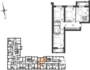 3-к квартира, вторичка, 76м2, 9/9 этаж
