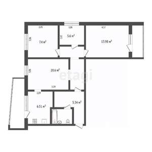 3-к квартира, вторичка, 68м2, 3/9 этаж