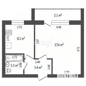 1-к квартира, вторичка, 32м2, 4/5 этаж