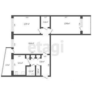 3-к квартира, вторичка, 66м2, 9/9 этаж