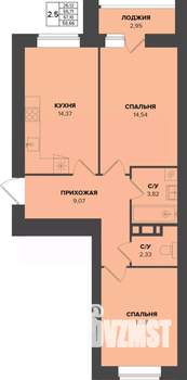 2-к квартира, строящийся дом, 57м2, 9/9 этаж