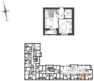 1-к квартира, вторичка, 38м2, 8/9 этаж