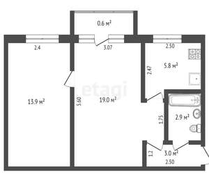2-к квартира, вторичка, 45м2, 3/5 этаж