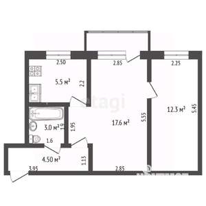 2-к квартира, вторичка, 43м2, 4/5 этаж