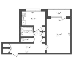 1-к квартира, вторичка, 34м2, 4/9 этаж