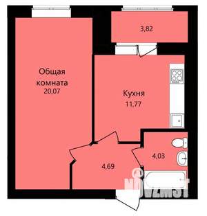 1-к квартира, строящийся дом, 42м2, 9/12 этаж
