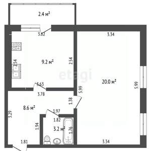 1-к квартира, вторичка, 41м2, 1/9 этаж