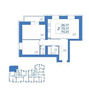 2-к квартира, строящийся дом, 74м2, 1/15 этаж