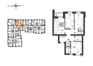 3-к квартира, строящийся дом, 88м2, 2/9 этаж