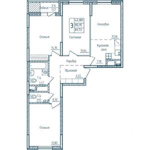 3-к квартира, строящийся дом, 82м2, 7/18 этаж