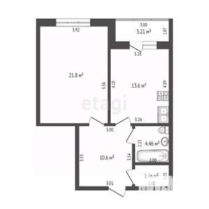 1-к квартира, вторичка, 53м2, 7/9 этаж